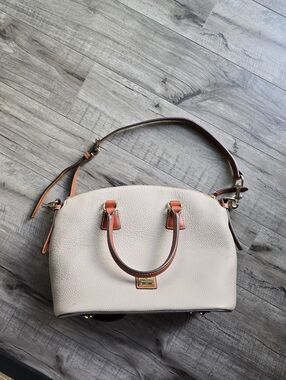 Dooney & Bourke Cream and Brown Structured Dome Satchel Handbag